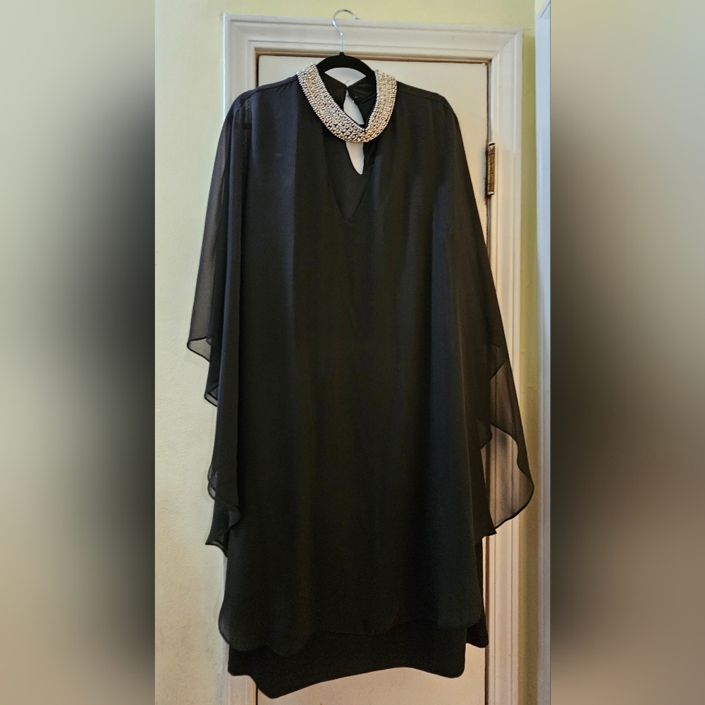 Xscape CAPE Embelished Black DRESS Size 20